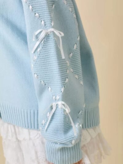 Hand Sewn Satin Ribbon Detail On Sleeve Cardigan Hand Sewn Satin Ribbon Detail On Sleeve Cardigan