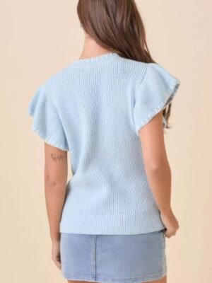 Weaved Ribbon Bow Detail Sweater Knit Top Weaved Ribbon Bow Detail Sweater Knit Top