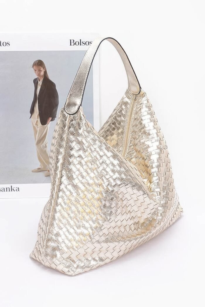 Metallic braided tote bag