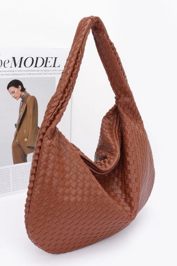 Faux leather braided shoulder bag