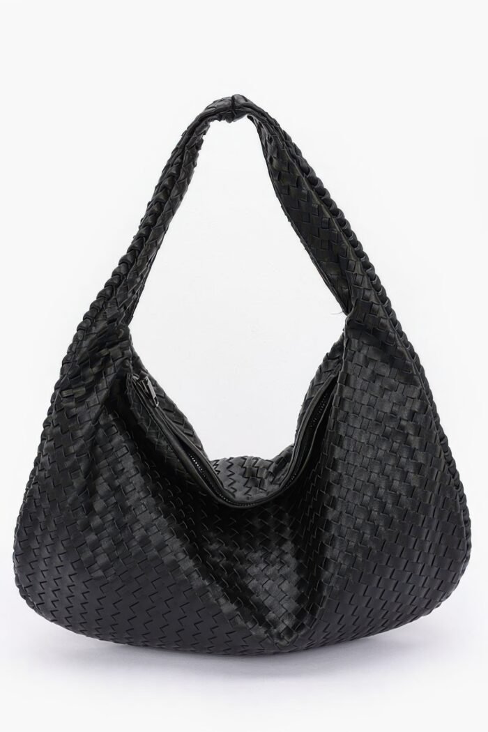 Faux leather braided shoulder bag