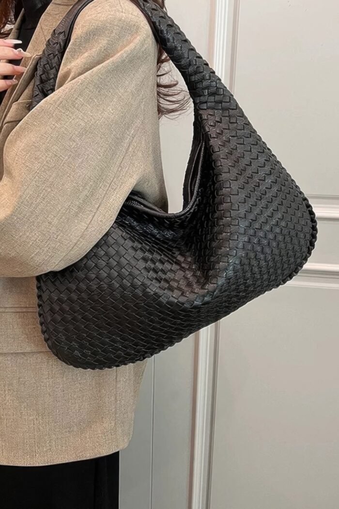 Faux leather braided shoulder bag