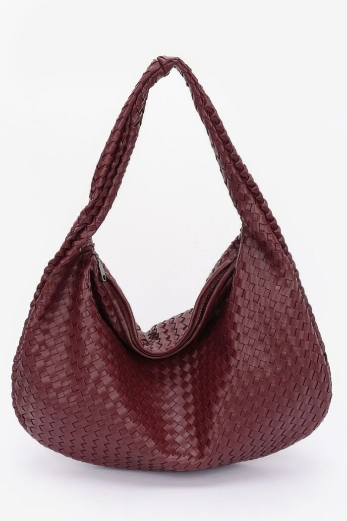 Faux leather braided shoulder bag