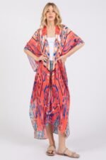 Boho Print Open Front Long Kimono - Image 12