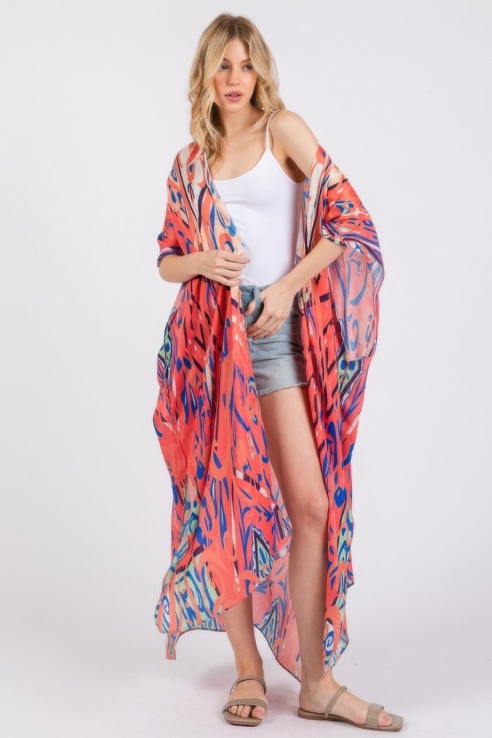 Boho print open front long kimono - image 13