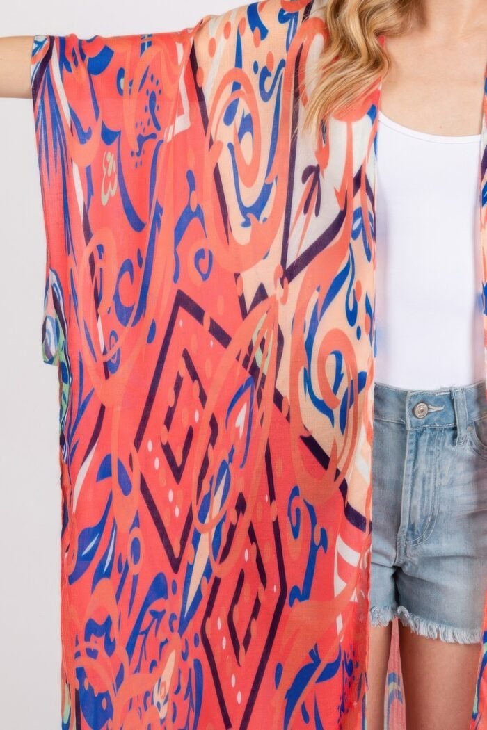 Boho print open front long kimono - image 16