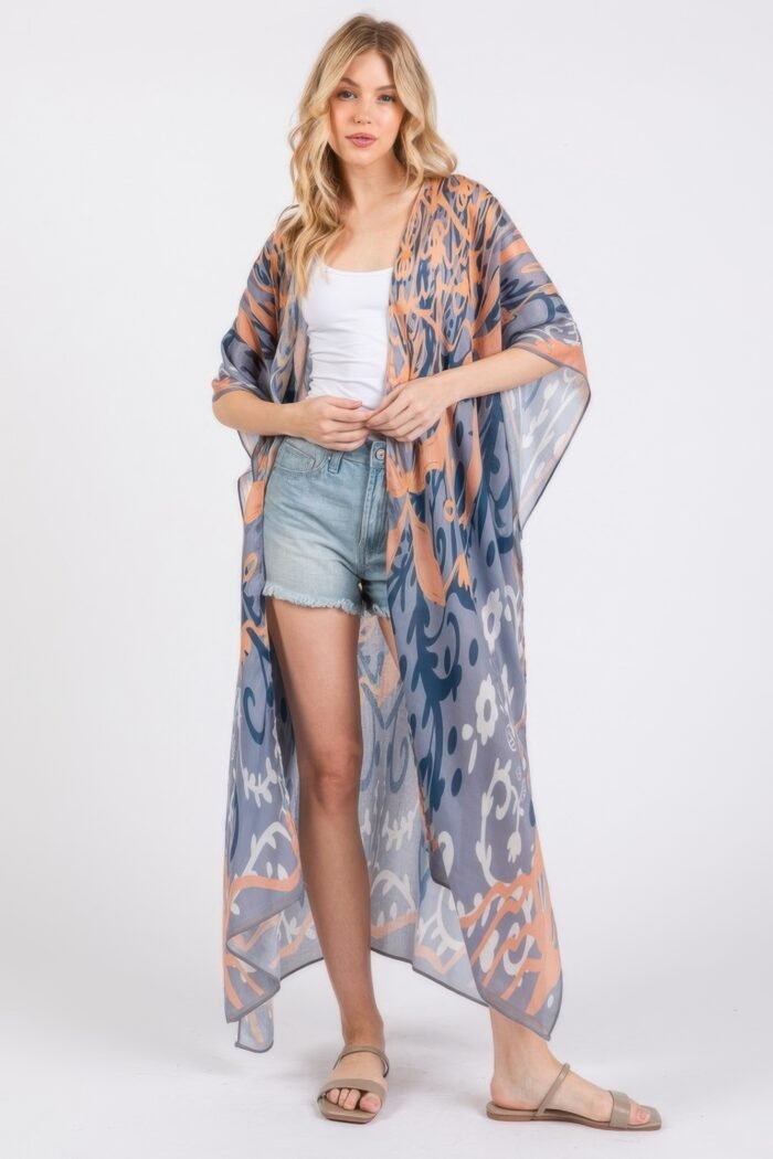 Boho print open front long kimono - image 7