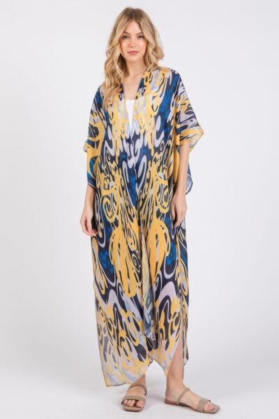 Boho Print Open Front Long Kimono