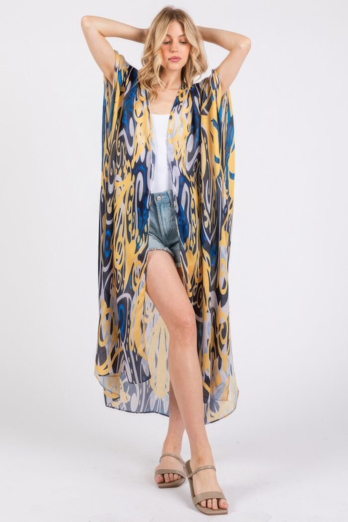 Boho print open front long kimono - image 2