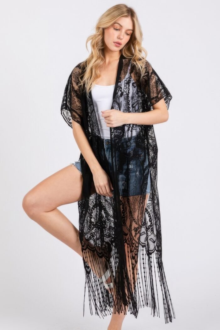 Elegant lace fringe cover up kimono - image 2