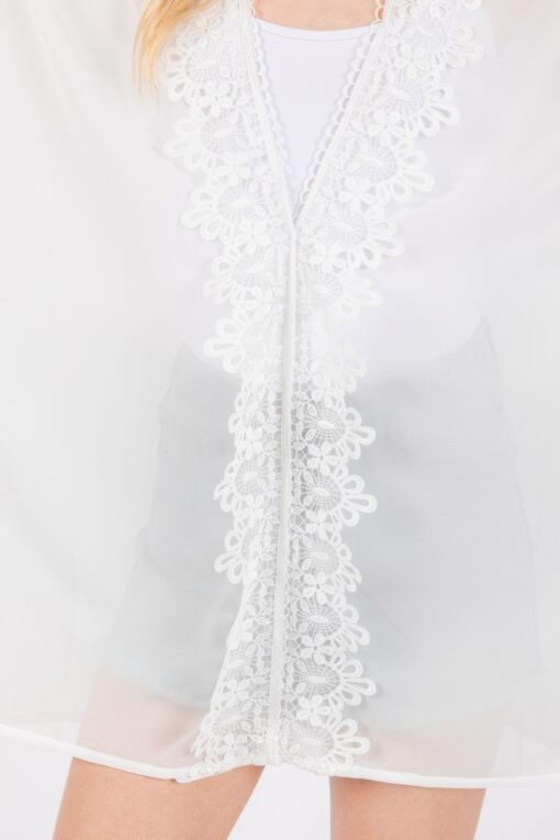 Flower Pattern Trim Detail Poncho - Image 4