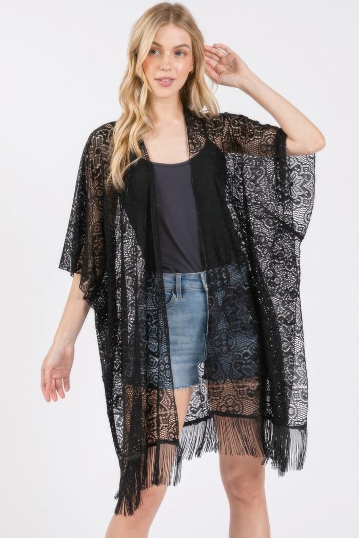 Flower pattern crochet lace tassel cover up - image 1
