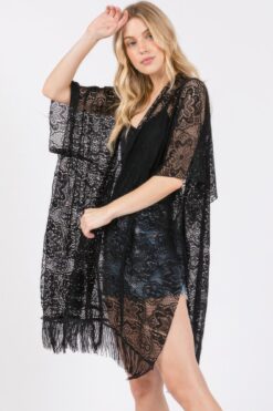 Flower Pattern Crochet Lace Tassel Cover Up