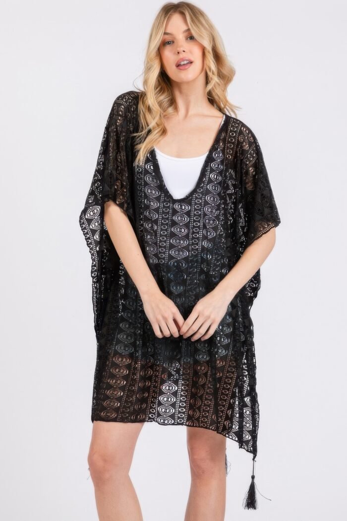 Crochet lace tassel cover up