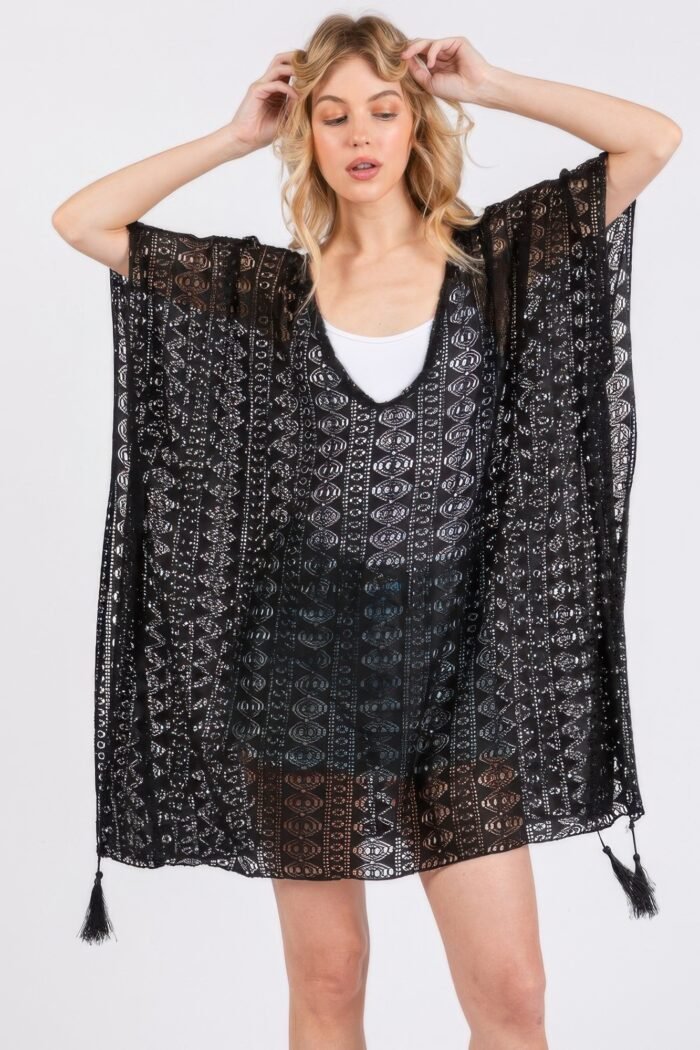 Crochet lace tassel cover up