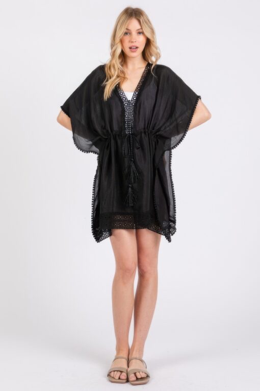 Crochet Trim And Front Drawstring Poncho - Image 2