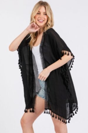 Crochet And Tassel Trim Cover Up Crochet And Tassel Trim Cover Up
