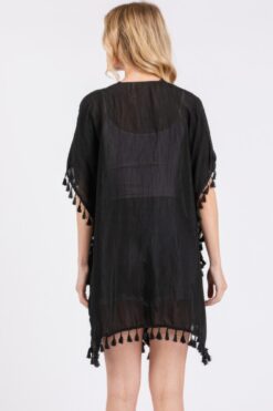 Crochet And Tassel Trim Cover Up