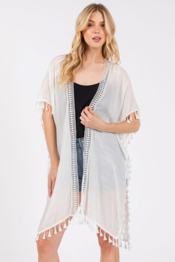 Crochet And Tassel Trim Cover Up