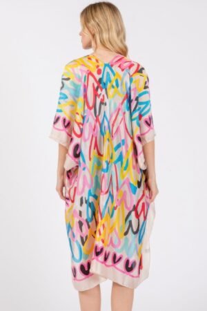 Multi Colored Heart Print Silky Feel Kimono Multi Colored Heart Print Silky Feel Kimono