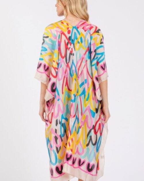 multi colored heart print silky feel kimono