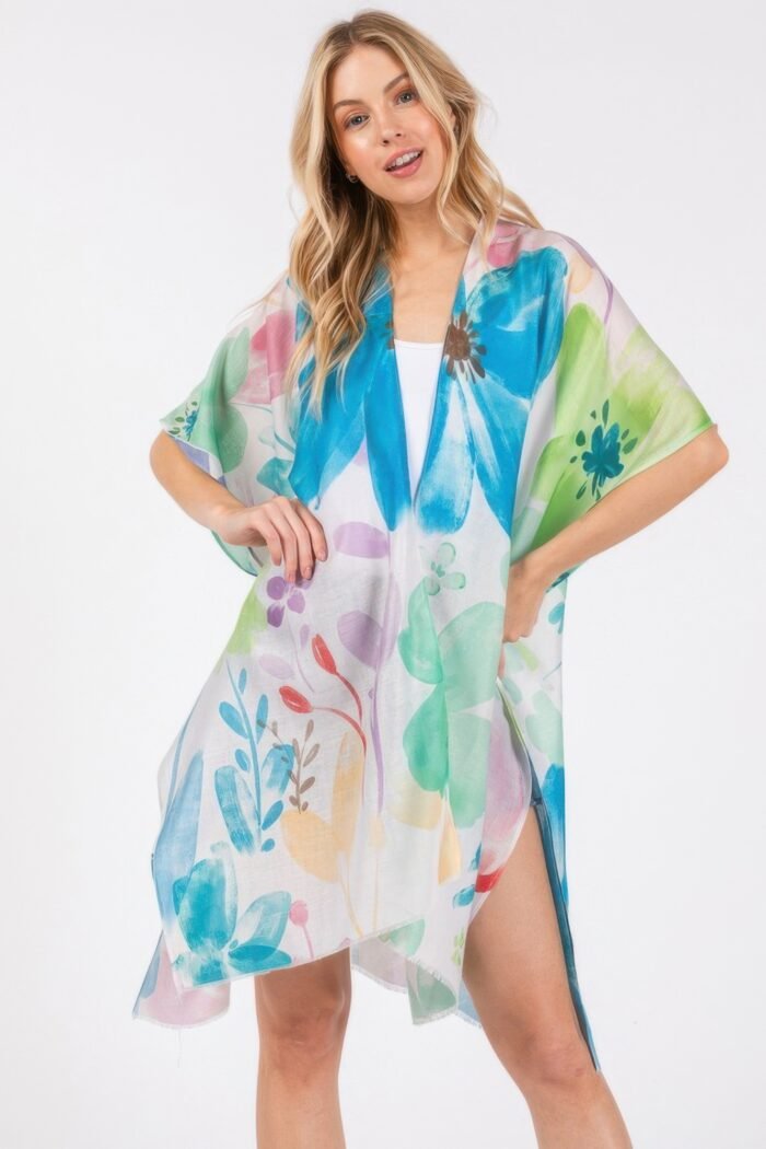 Watercolor flower print kimono - image 1