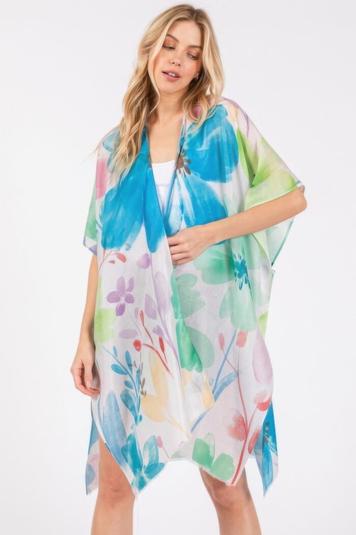 Watercolor flower print kimono - image 2