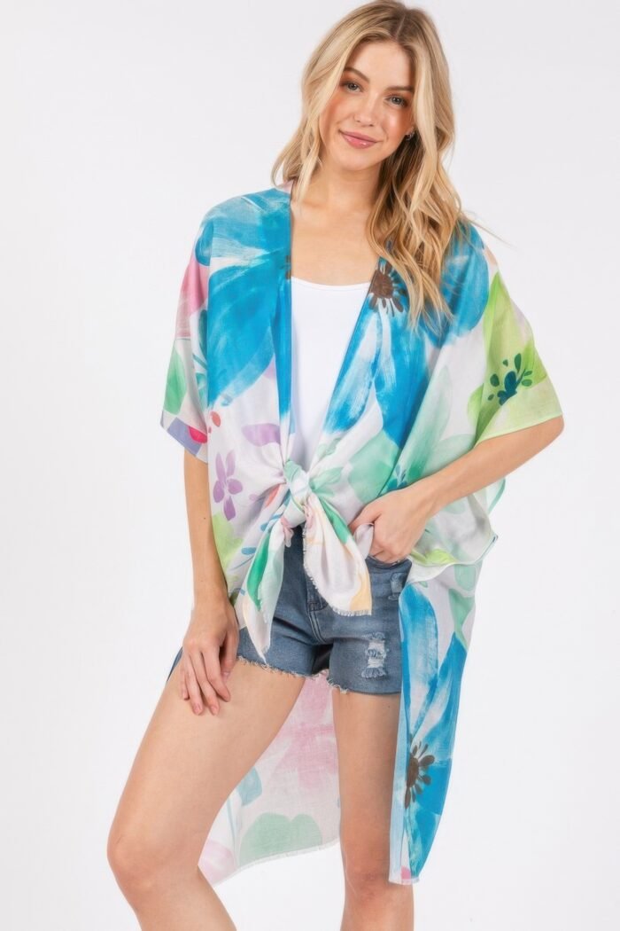 Watercolor flower print kimono - image 3