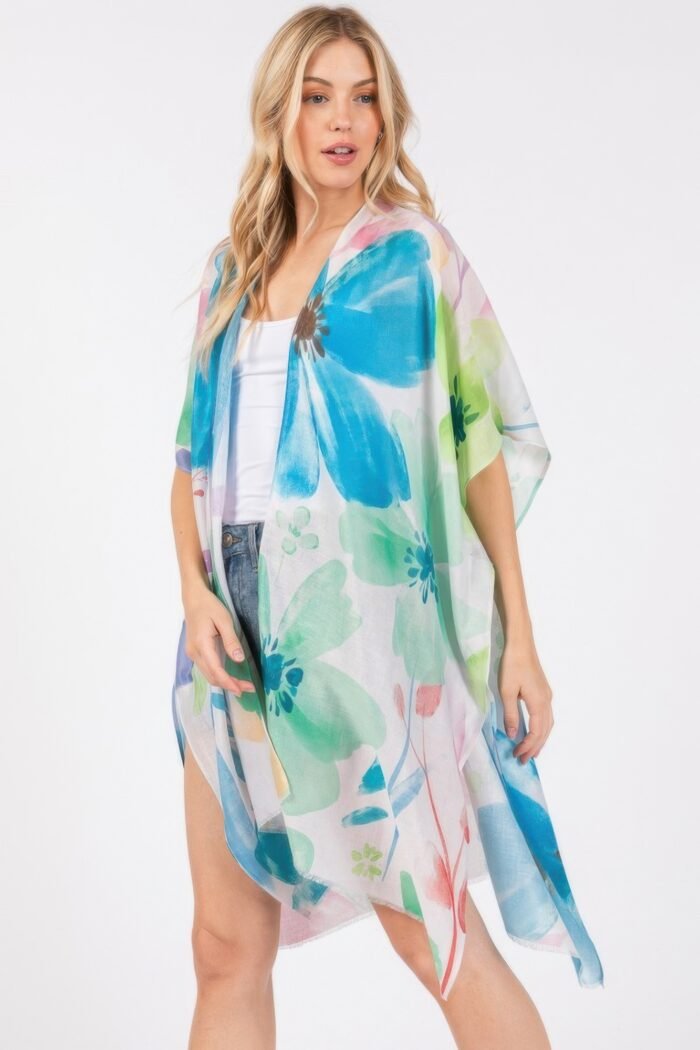 Watercolor flower print kimono - image 4