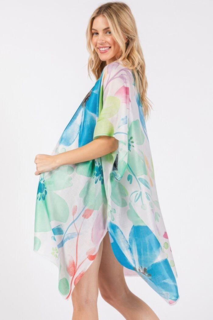 Watercolor flower print kimono - image 6