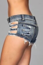 Distressed Side Cutout Denim Shorts - Medium Wash - Image 2