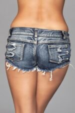 Distressed Side Cutout Denim Shorts - Medium Wash - Image 3