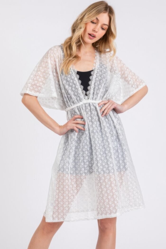 V-neck detailed crochet lace cover up