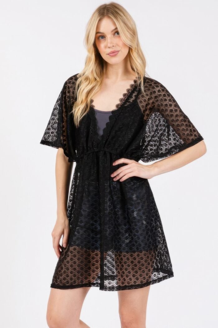 V-neck detailed crochet lace cover up