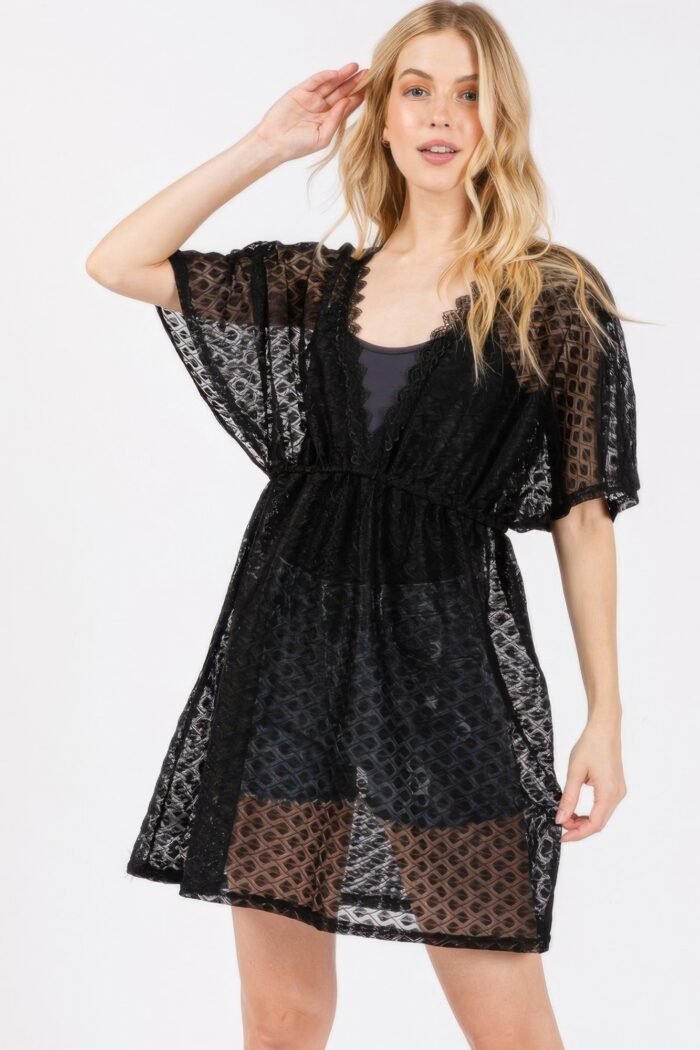 V-neck detailed crochet lace cover up
