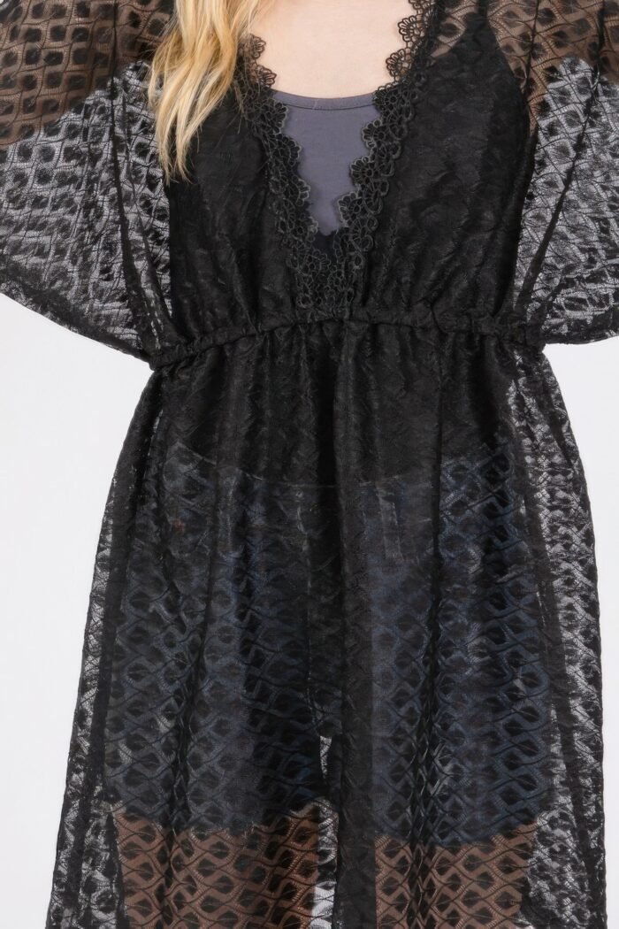 V-neck detailed crochet lace cover up