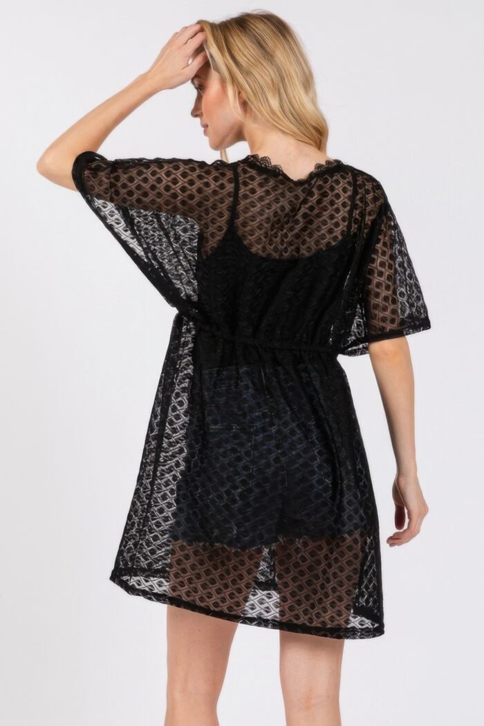 V-neck detailed crochet lace cover up