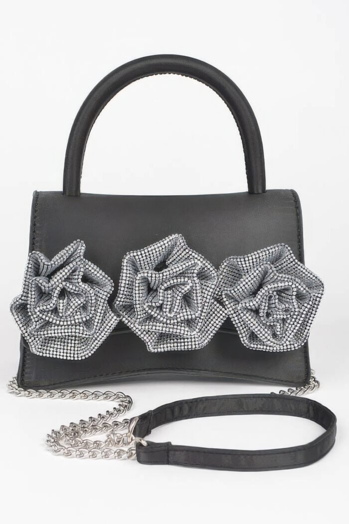 Faux leather rhinestone hot fix flower bag