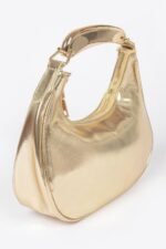 Metallic Faux Leather Metal Top Handle Clutch - Image 3