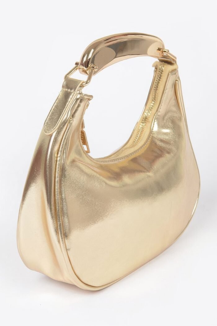 Metallic faux leather metal top handle clutch - image 3