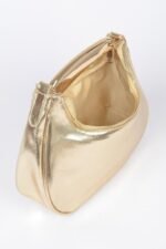 Metallic Faux Leather Metal Top Handle Clutch - Image 4