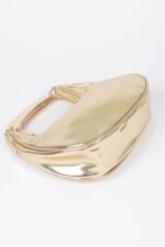 Metallic Faux Leather Metal Top Handle Clutch - Image 5