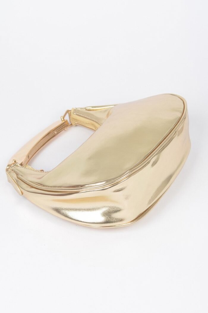 Metallic faux leather metal top handle clutch - image 5