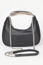 Metallic Faux Leather Metal Top Handle Clutch - Image 6