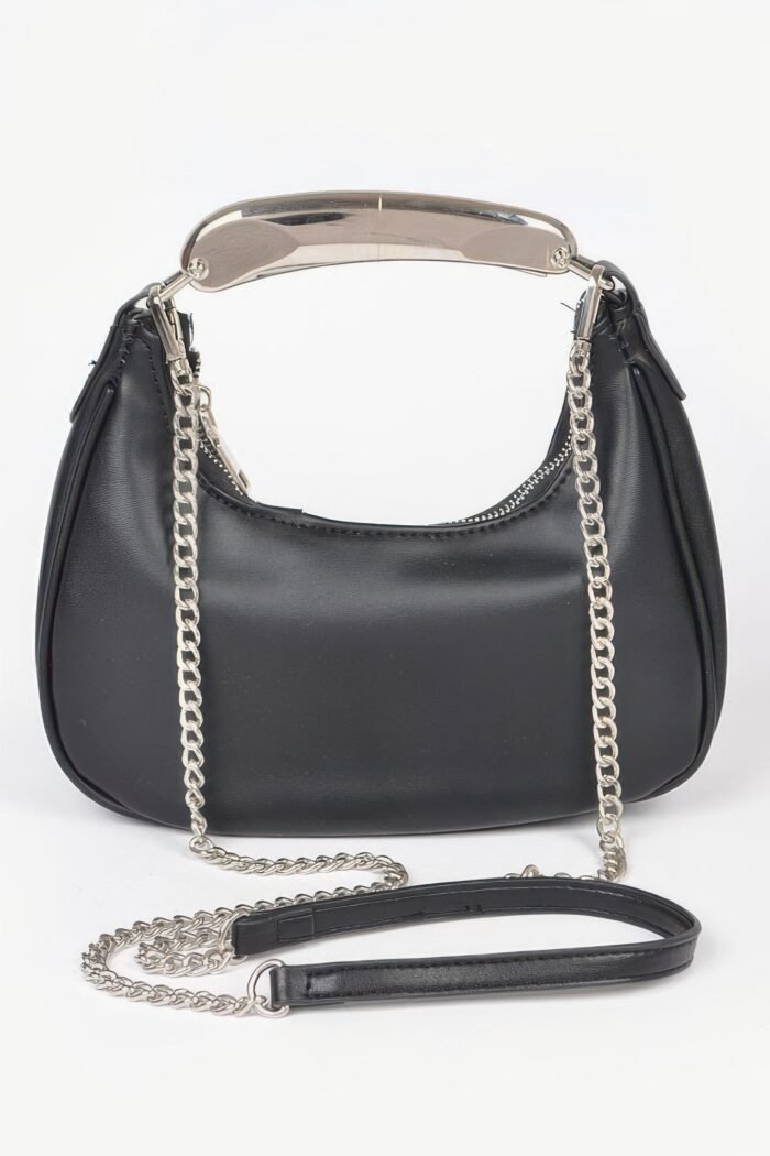 Metallic faux leather metal top handle clutch - image 6