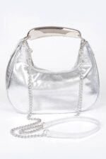 Metallic Faux Leather Metal Top Handle Clutch - Image 7