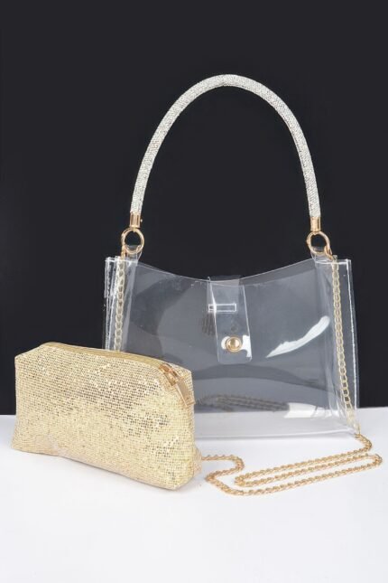 Clear Small Hobo Bag W/rhinestone Handle