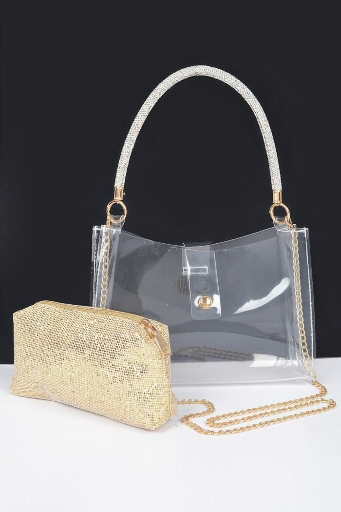 Clear small hobo bag w/rhinestone handle