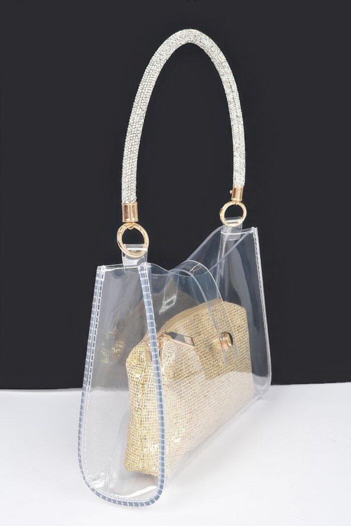 Clear small hobo bag w/rhinestone handle