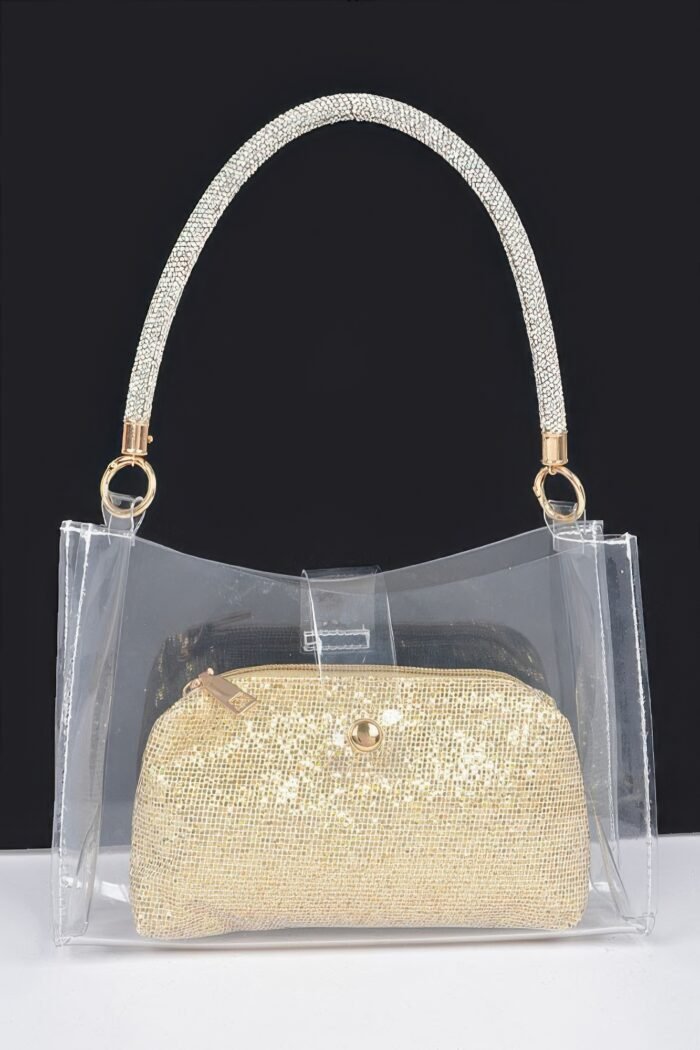 Clear small hobo bag w/rhinestone handle